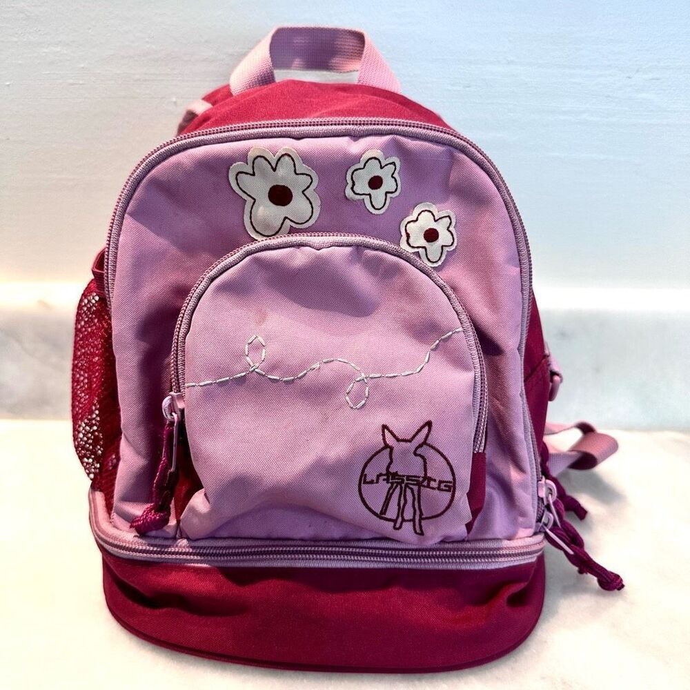Lassig Embroidered Pre-School Kindergarten Backpack With Chest Strap Red Pink
